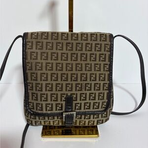 Fendi Black and Brown Logo Messenger Bag